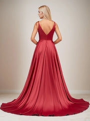 DingjiElegant V Neck Sleeveless Split Bridesmaid Dresses Cocktail Party Prom Long Wedding Guest Dresses For Women