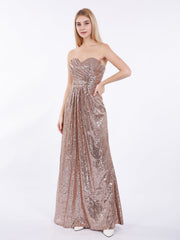 Strapless Full Length Sequins Dress Metallic Gold