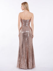 Strapless Full Length Sequins Dress Metallic Gold