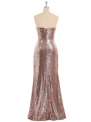 Strapless Full Length Sequins Dress Metallic Gold