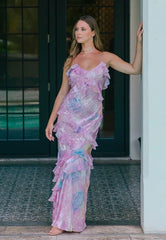Spaghetti Straps Mermaid Pink Evening Dress Long Prom Dresses,AST921