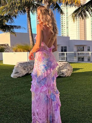 Spaghetti Straps Mermaid Pink Evening Dress Long Prom Dresses,AST921