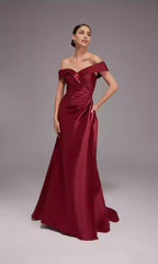 Classic and elegant off shoulder long imitation wrap skirt with a slightly flared shape below the hips Prom Dresses