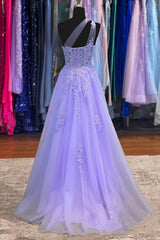 Classy A-Line One Shoulder Lavender Long Prom Dress TP1331