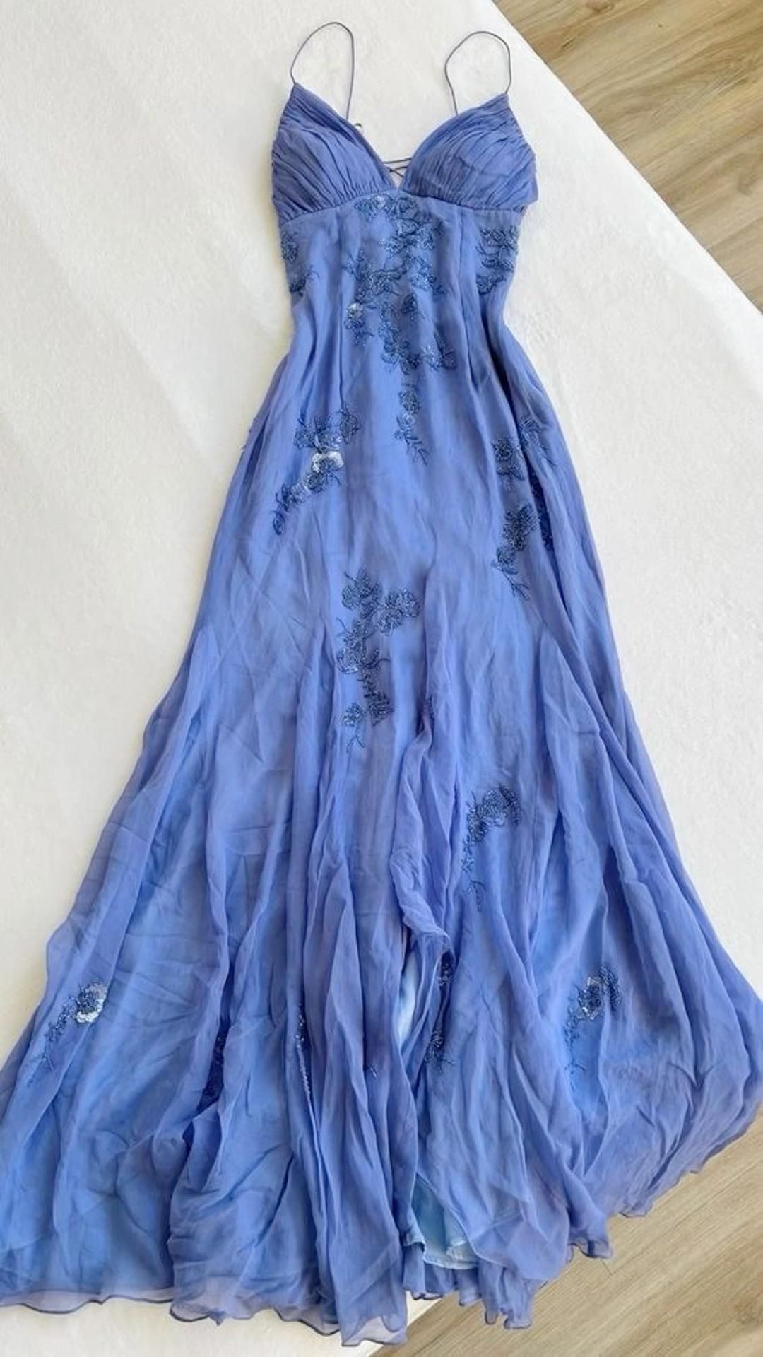 Classy Spaghetti Straps Chiffon Long Prom Dresses, AST882