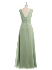 Cap Sleeves Chiffon and Lace Dress with V NECK Dusty Sage