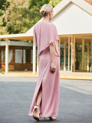 V-neck Sheath Dress with Back Hem Slit Dusty Rose