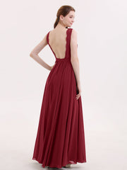 Lace and Chiffon Sexy Dress with Slit Burgundy