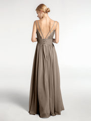 Chiffon Long Bridesmaid Dress with Double Strap Taupe