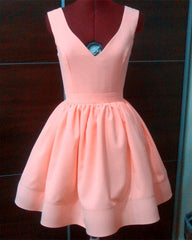 Simple Satin V Neck Homecoming Dresses