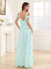 Cold Shoulder Empire Waist Max Dress with Slit Minty Cloud