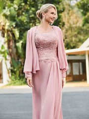 Sleeveless Lace Appliqued Dress with Jacket Dusty Rose