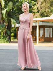 Sleeveless Lace Appliqued Dress with Jacket Dusty Rose