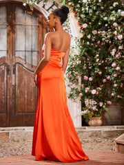Sweetheart Acetate Satin Slit Dresses With Sweep/Brush Train Burnt Orange