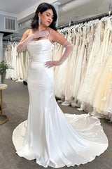 Cowl Neck Open Back Mermaid Wedding Dress Elegant Bridal Gown TN401
