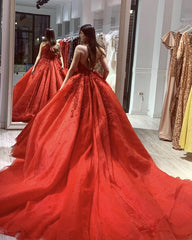 Crystal Beaded Halter Ball Gown Dresses Long Train