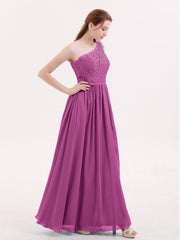 One Shoulder Chiffon And Lace Dress with Slit Orchid