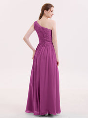 One Shoulder Chiffon And Lace Dress with Slit Orchid
