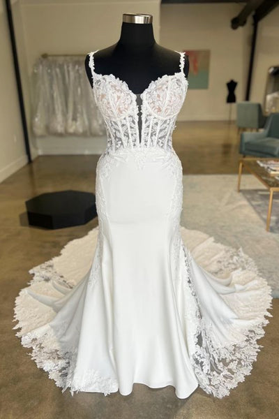 Custom Made Mermaid Lace Wedding Dresses Open Back V Neck