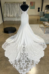 Custom Made Mermaid Lace Wedding Dresses Open Back V Neck