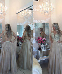 Custom Made Sleeveless Champagne Prom Dress, Champagne Evening Dresses