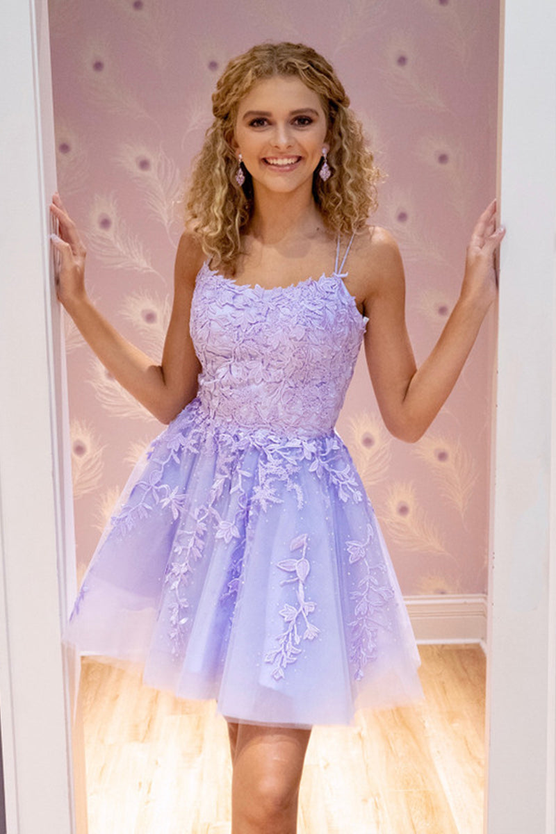 Cute Short Purple Lace Prom Dress, Purple Lace Formal Graduation Evening Dress, Purple Homecoming Dress