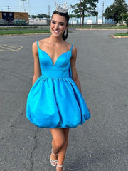 Cute V Neck Short White Pink Blue Prom Dresses, Short V Neck Formal Homecoming Dresses