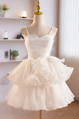 Cute A-Line White Ruffle Short Homecoming Dress