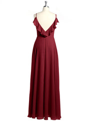 Spaghetti Straps V neck Dresses with Slit Burgundy