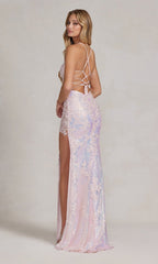 Corset-Back Long Sequin-Lace Prom Dress