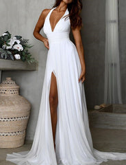 Simple Long Chiffon White Prom Dresses Maxi Dresses