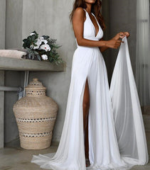 Simple Long Chiffon White Prom Dresses Maxi Dresses