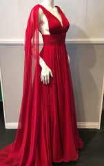 Chiffon Deep V Neck Long Bridesmaid Dress Simple Prom Gown