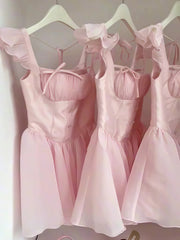 Simple A Line Square Neck Pink Short Formal Homecoming Dresses Party Graduation Dress Dance Hoco Dresses DH2774