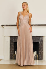 Long Formal Pleaded Evening Dress
