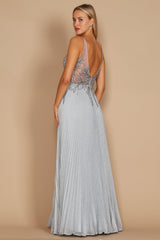 Long Formal Pleaded Evening Dress