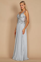 Long Formal Pleaded Evening Dress