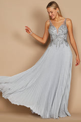 Long Formal Pleaded Evening Dress