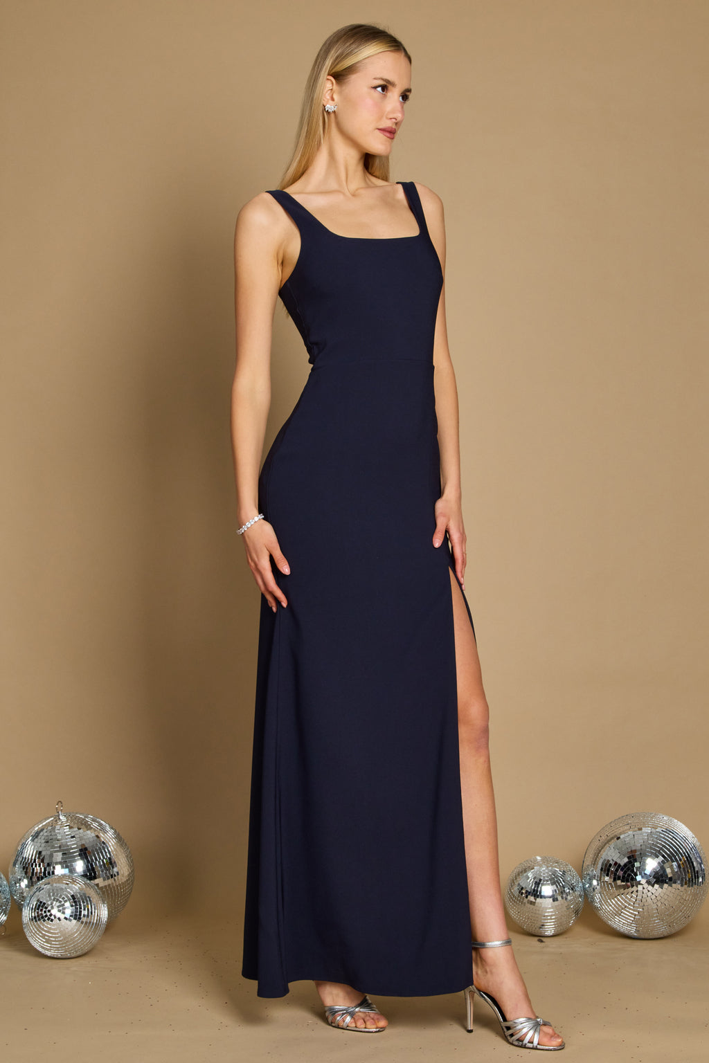 Long Formal Square Neckline Evening Dress