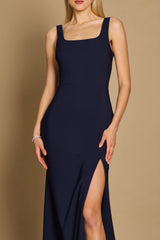 Long Formal Square Neckline Evening Dress