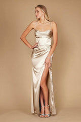 Draped Corset Cowl Long Prom Dress