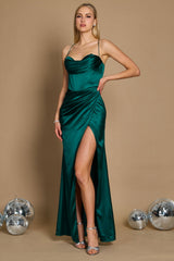 Draped Corset Cowl Long Prom Dress