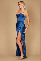 Draped Corset Cowl Long Prom Dress
