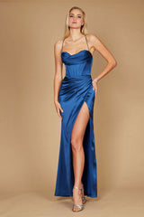 Draped Corset Cowl Long Prom Dress