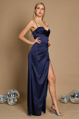 Draped Corset Cowl Long Prom Dress