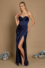 Draped Corset Cowl Long Prom Dress