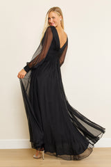 Long Sleeve Chiffon Black Formal Dress