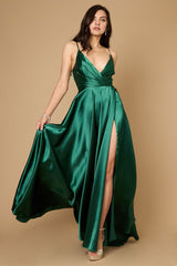 Long Flowy Satin Formal Prom Party Dress