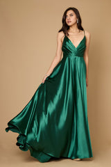 Long Flowy Satin Formal Prom Party Dress