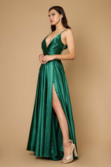 Long Flowy Satin Formal Prom Party Dress